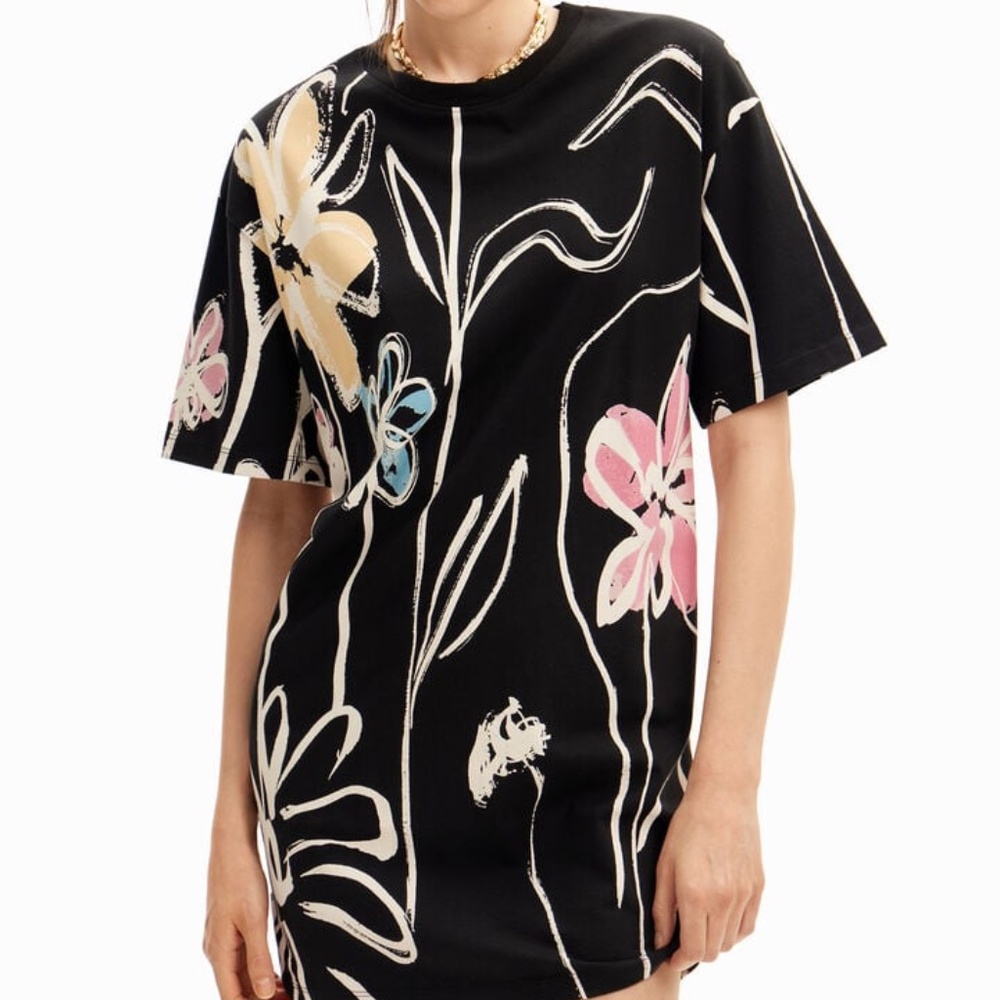 DESIGUAL SHORT DRESS WITH ILLUSTRATED FLOWERS
